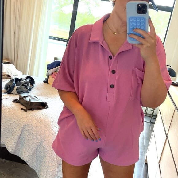NEW BucketList Oversized Casual Romper with collar & pockets in lavender  SML - Picture 2 of 2